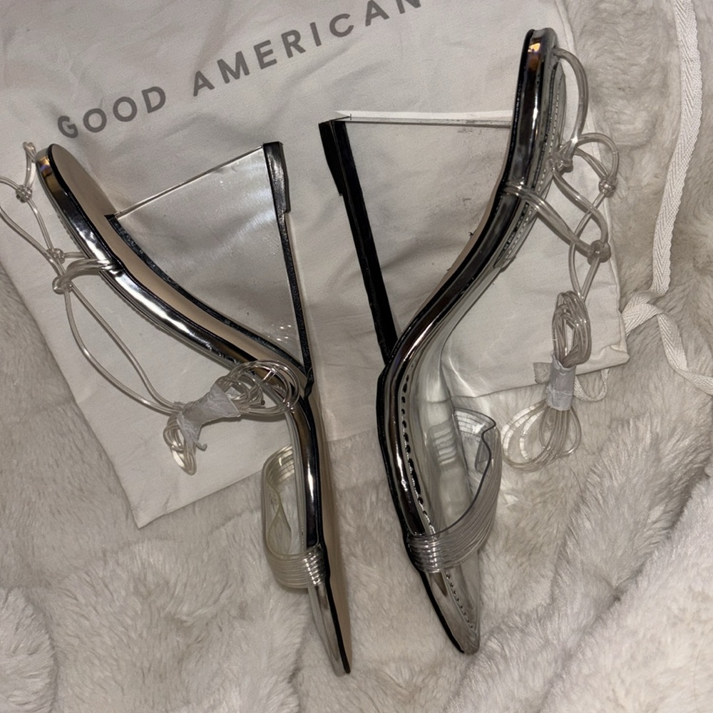 Good American Silver Cinderella Clear Straps Bride Gladiator Heels Formal New 7 - Picture 7 of 9